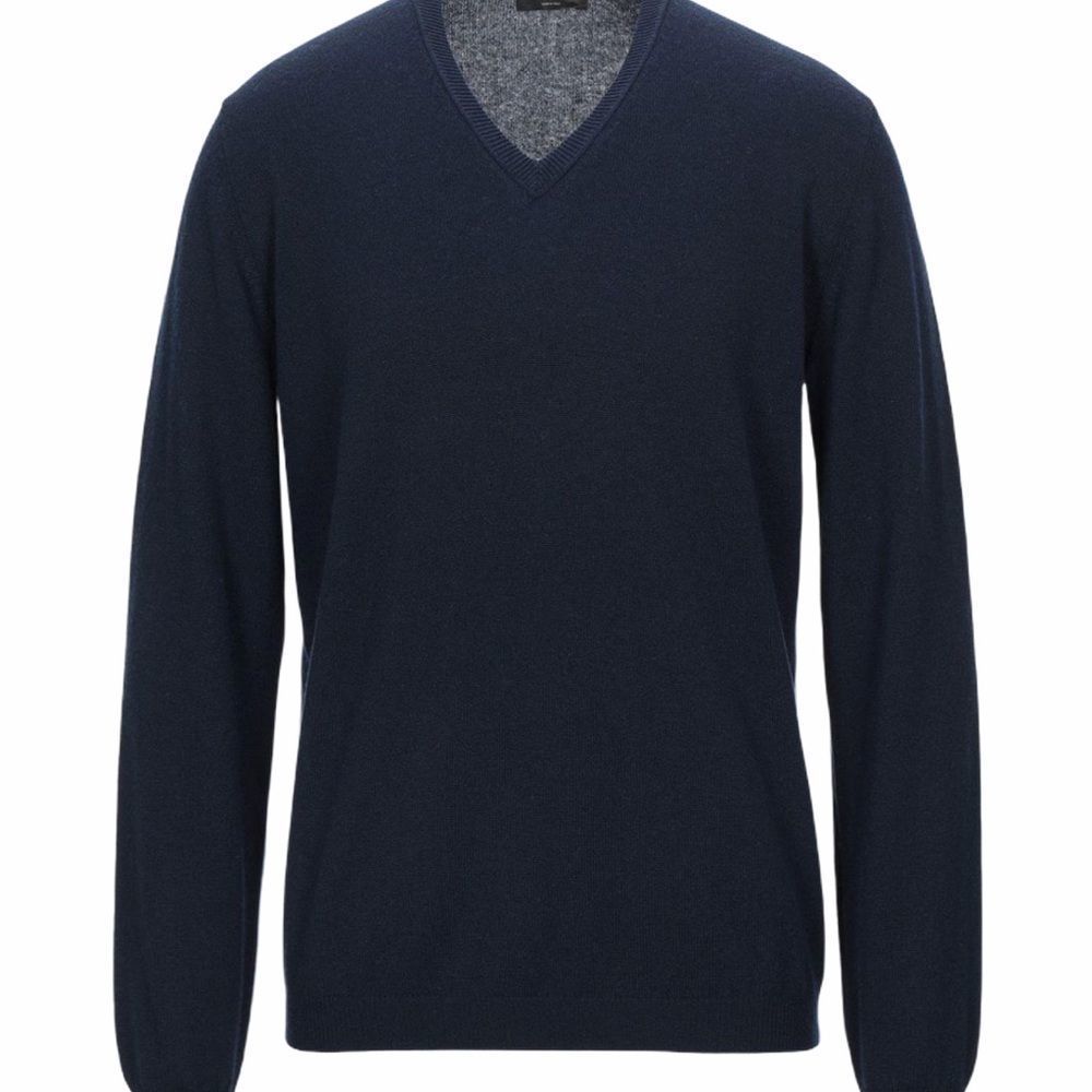 Roberto Collina‎ V Neck Lana 100% Merino ExtraFine Wool Pullover Sweater Blue